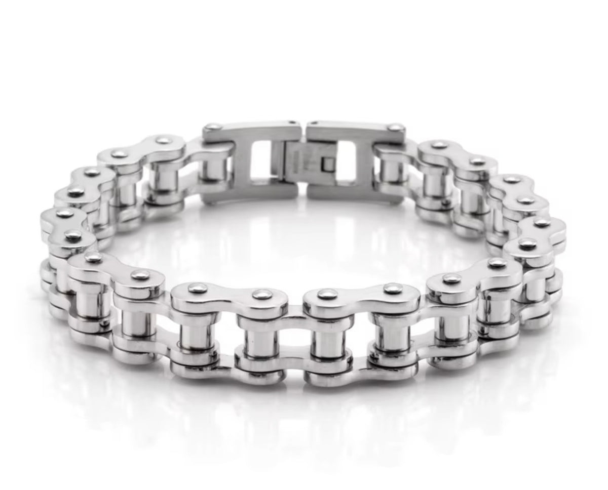 bike chain bracelet-silver