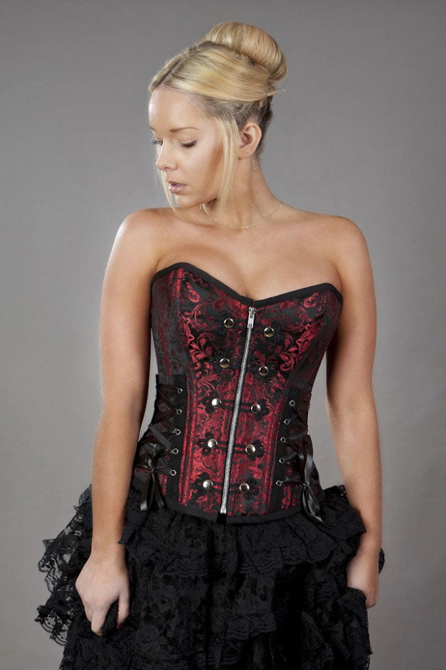 Rock overbust with studs in red king brocade
