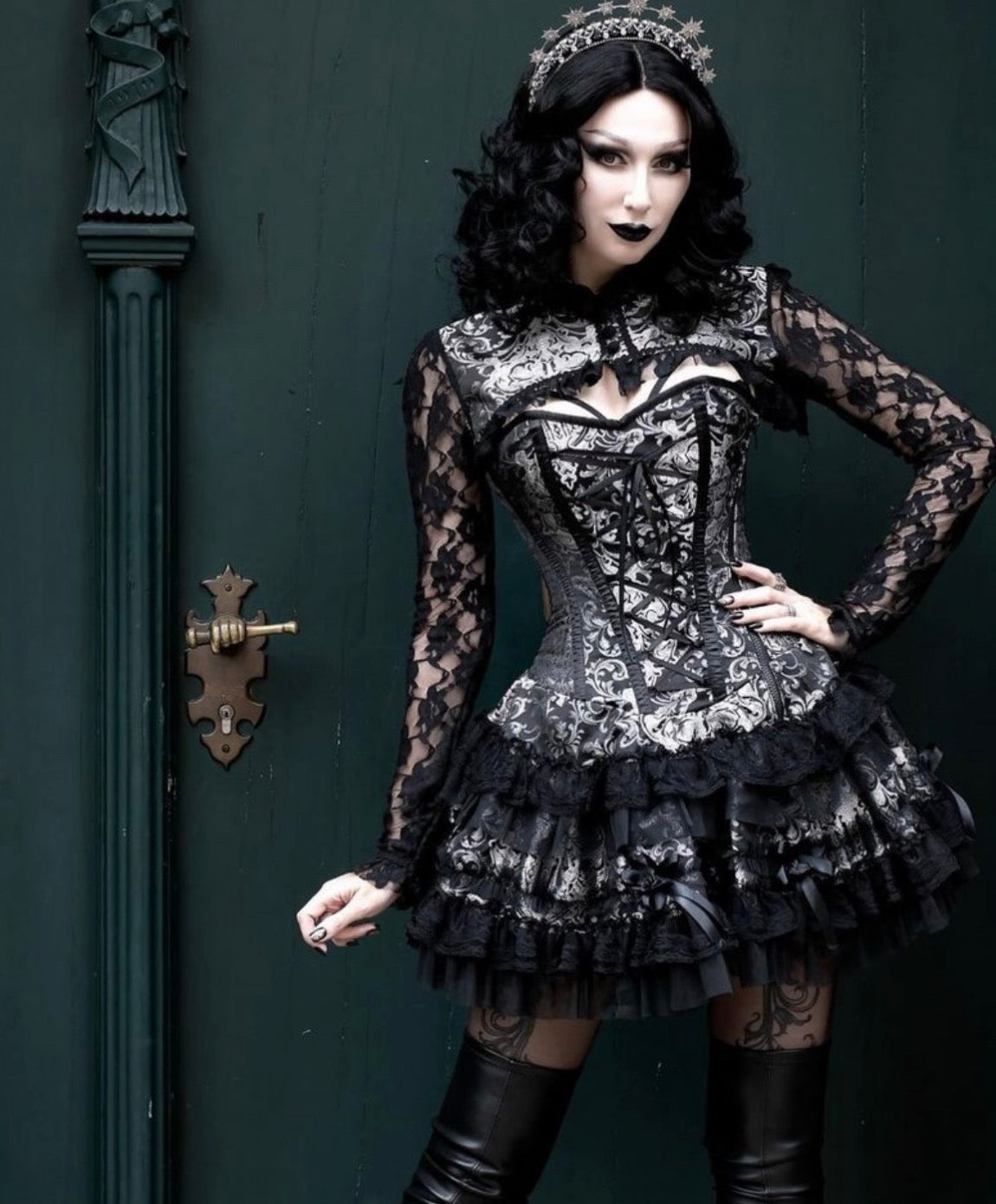 Lolita mini dress king silver brocade