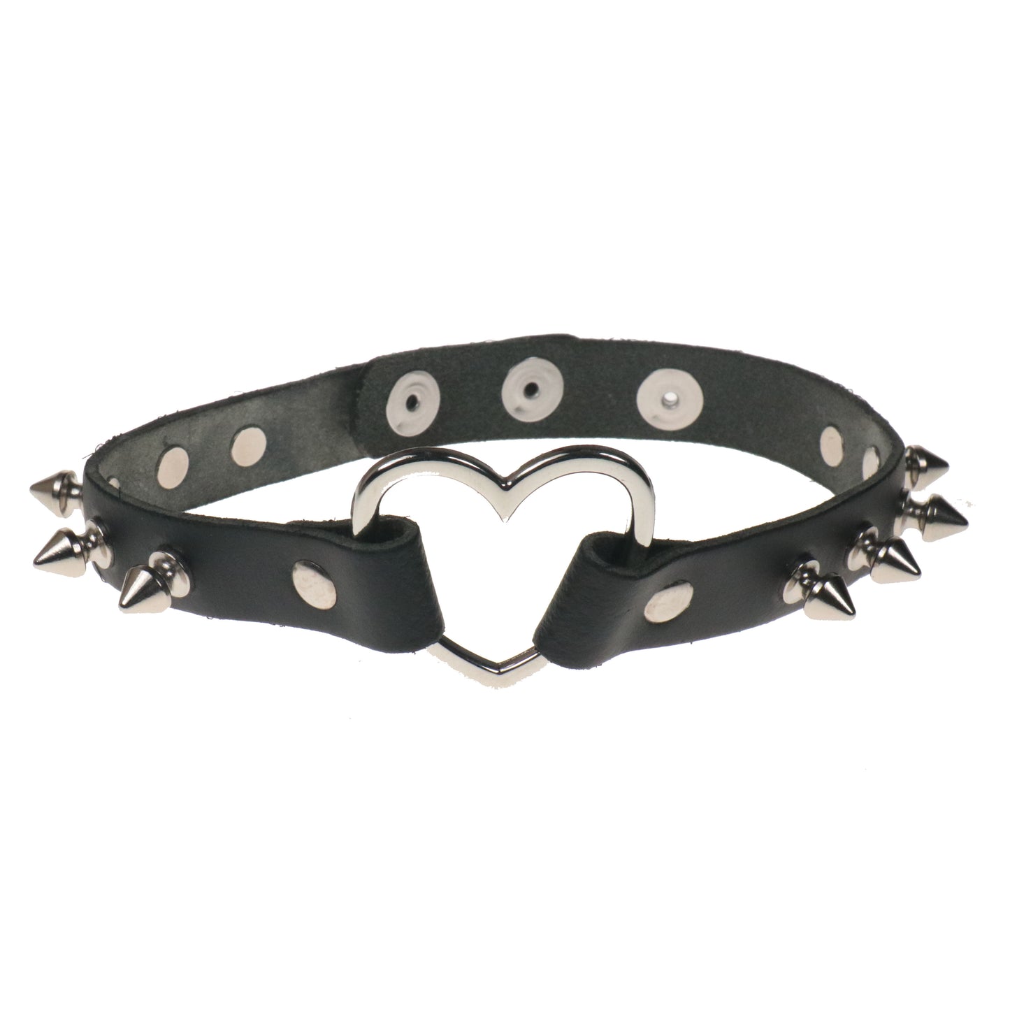 NB314 1 Row Spike w/Heart Stud Leather Neckband