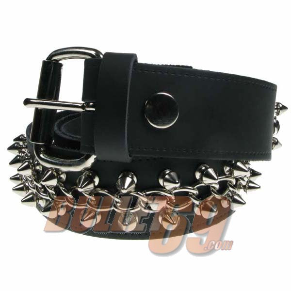 B621- 38MM 2 ROW SPIKE WITH CHAIN THROUGH MIDDLE Leather Belt