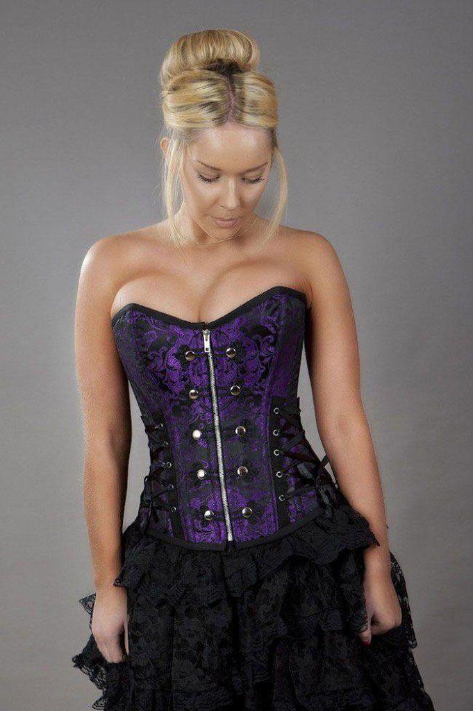 Rock overbust with studs in purple king brocade