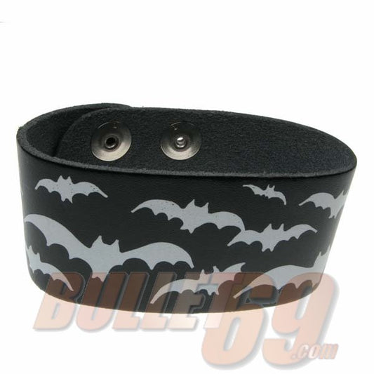 3 Row width Bat Print Leather Wristband