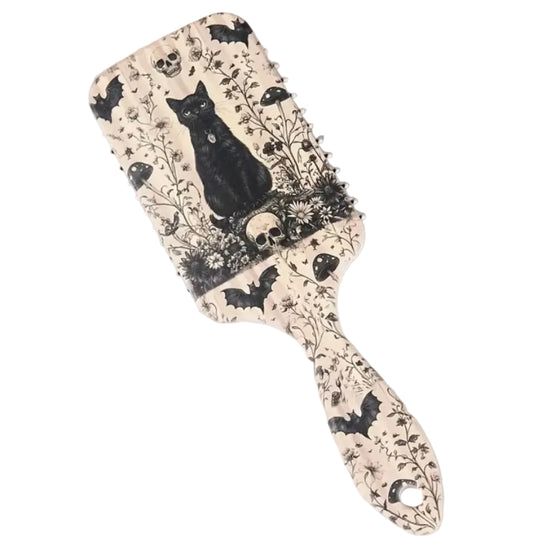 Gothic black cat hair brush