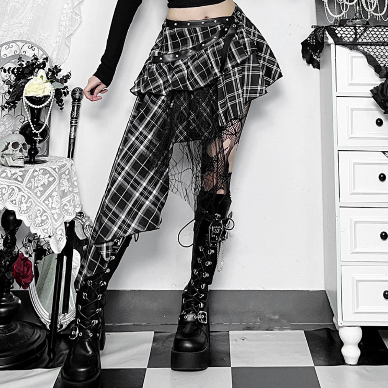 Split Tartan Punk Skirt