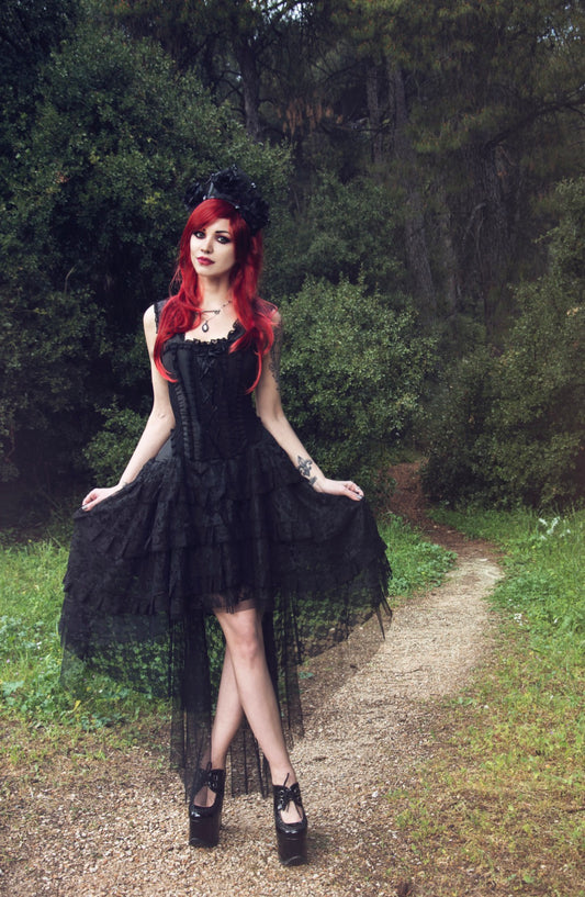 Ophelie corset dress in black taffeta