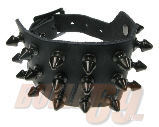 3 Row Black Spike Leather Wristband