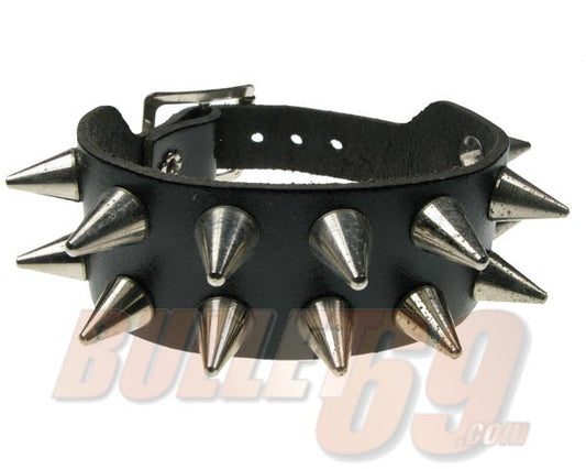 2 ROW CONE NICKEL SPIKE Leather Wristband