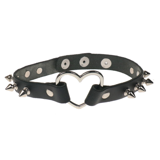 NB314	 1 Row Spike w/Heart Stud Leather Neckband