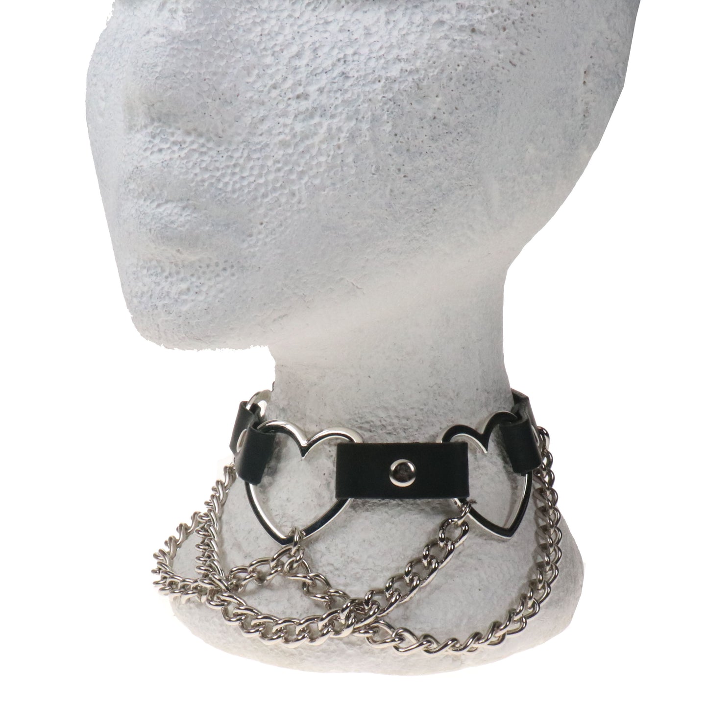 NB343-1 ROW WITH HEARTS AND CHAINS LEATHER NECKBAND  - BLACK
