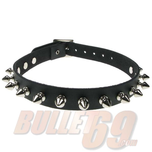 NB005- 1 Row Spike Leather Neckband / Leather Chocker