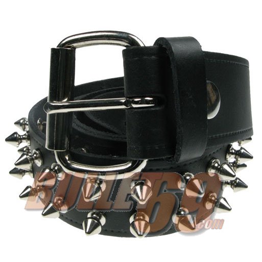 B028-2 Row Spike Leather Belt - Black