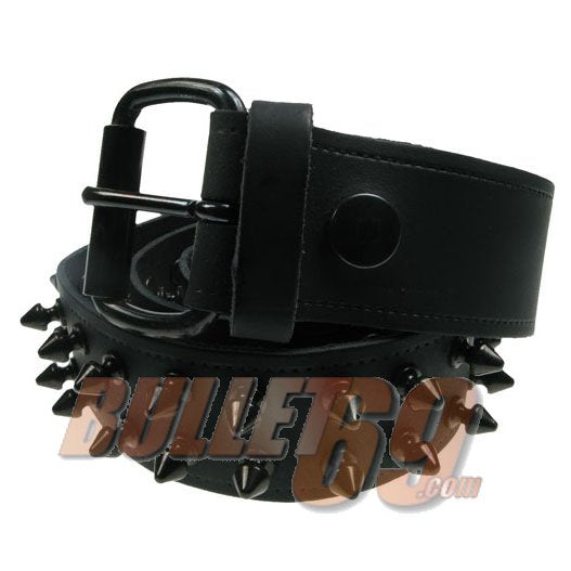 B029- 2 Row Black Spike Leather Belt - Black