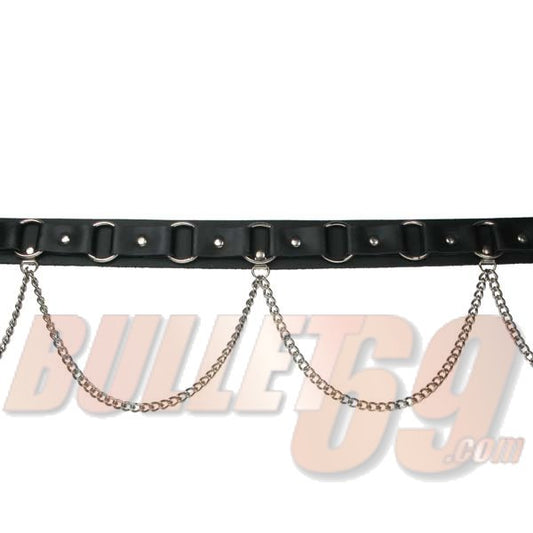 B153-Small Rings w/Chains Belt Leather Belt / Sid Belt - Black