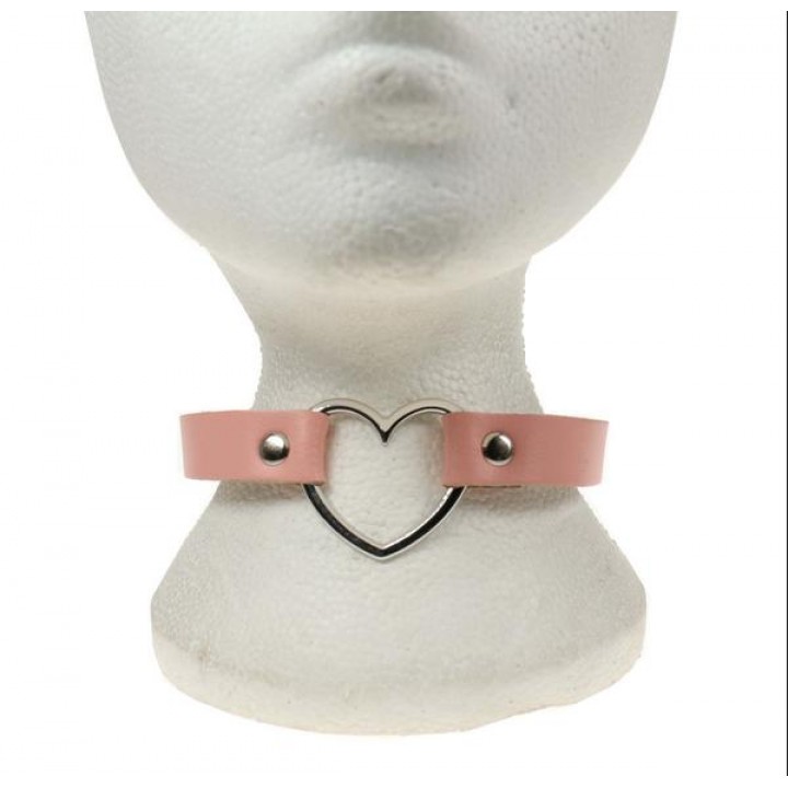 1 Row Heart Fitting Leather Neckband baby pink