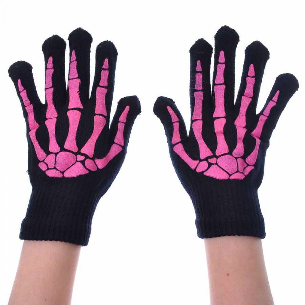 black and pink fingerless gloves